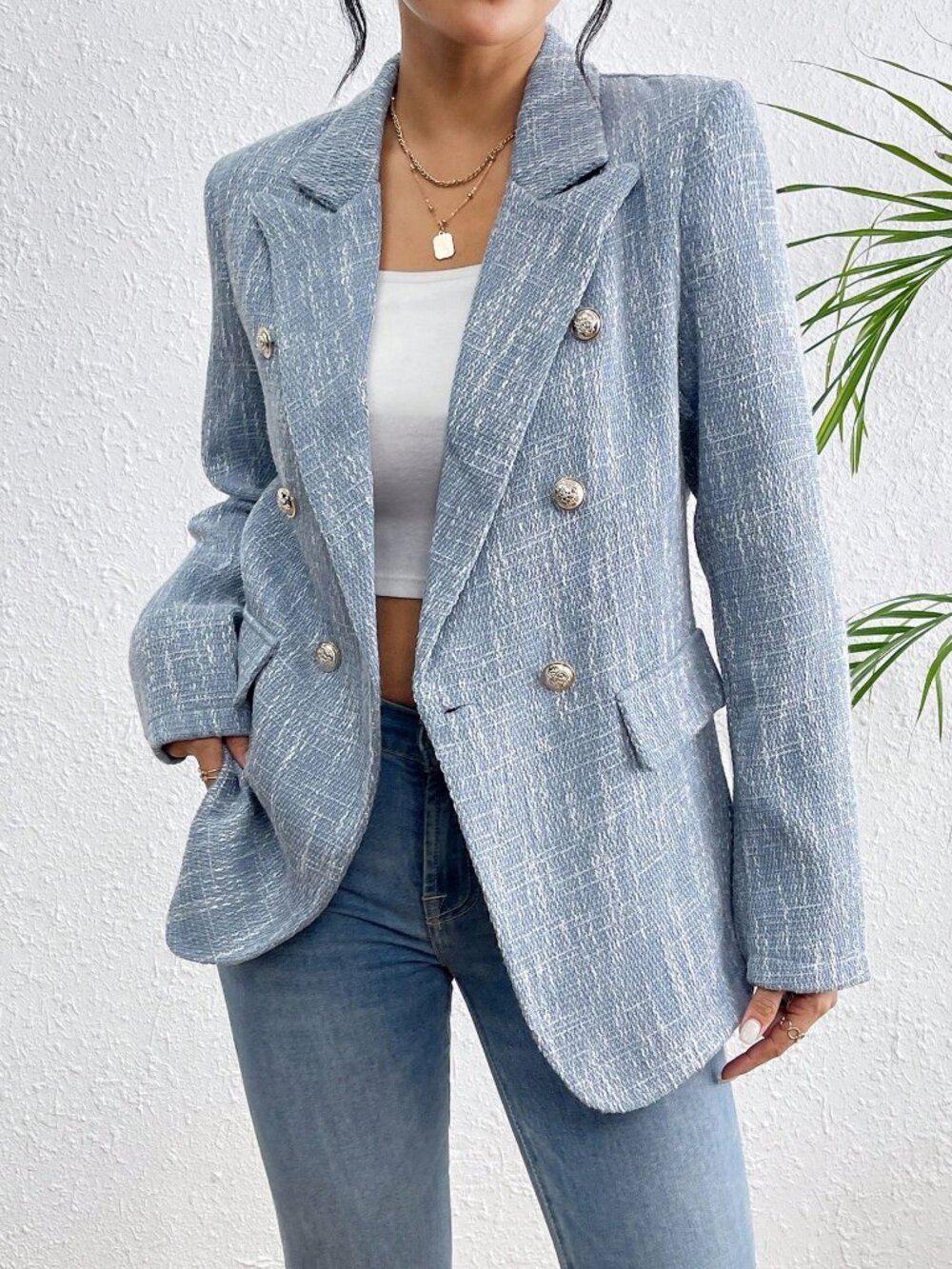 Blue Elegant Women's Suit Jacket